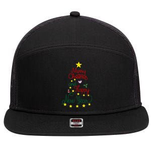 Merry Christmas And Happy New Year 7 Panel Mesh Trucker Snapback Hat