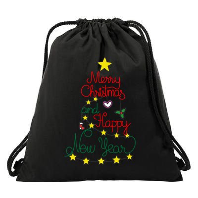 Merry Christmas And Happy New Year Drawstring Bag