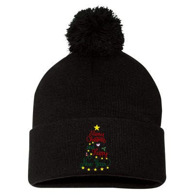 Merry Christmas And Happy New Year Pom Pom 12in Knit Beanie