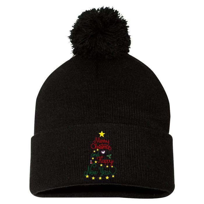 Merry Christmas And Happy New Year Pom Pom 12in Knit Beanie