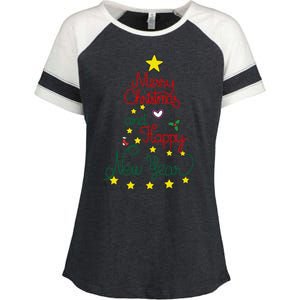 Merry Christmas And Happy New Year Enza Ladies Jersey Colorblock Tee