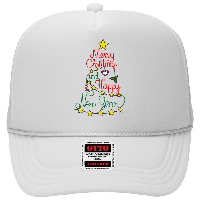 Merry Christmas And Happy New Year High Crown Mesh Back Trucker Hat