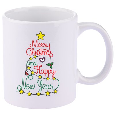 Merry Christmas And Happy New Year 11oz C Handle Ceramic Mug