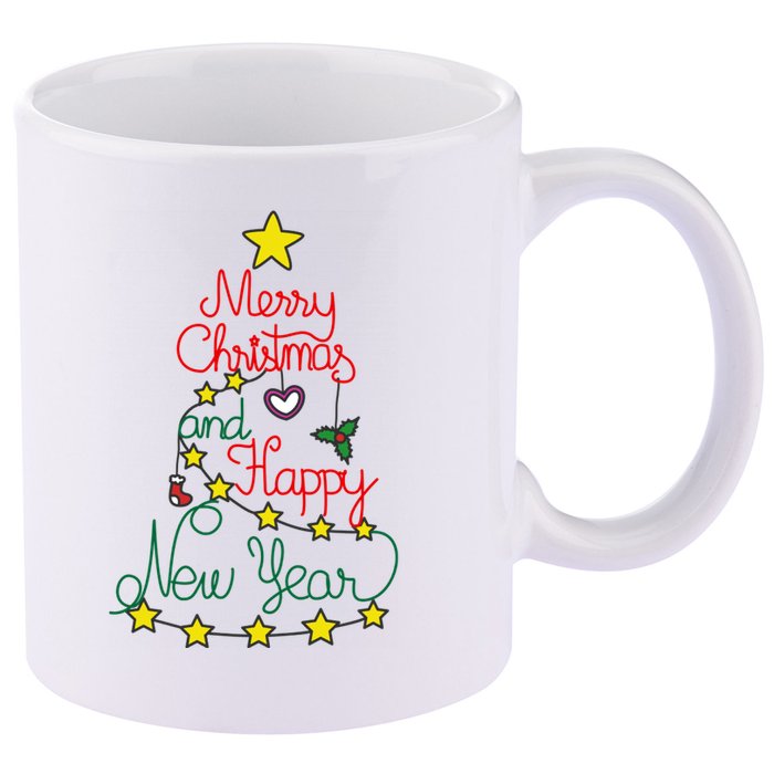 Merry Christmas And Happy New Year 11oz C Handle Ceramic Mug