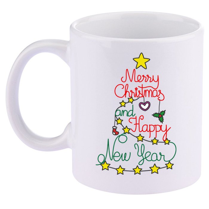Merry Christmas And Happy New Year 11oz C Handle Ceramic Mug