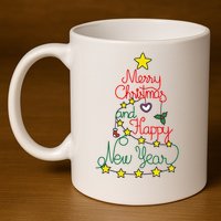 Merry Christmas And Happy New Year 11oz C Handle Ceramic Mug