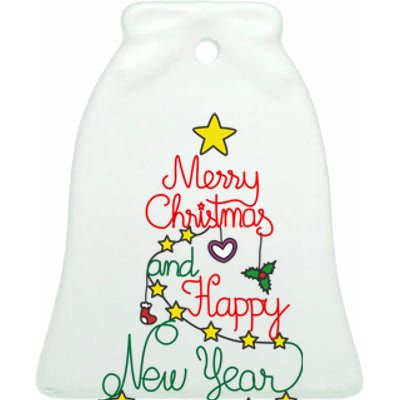 Merry Christmas And Happy New Year Ceramic Bell Ornament