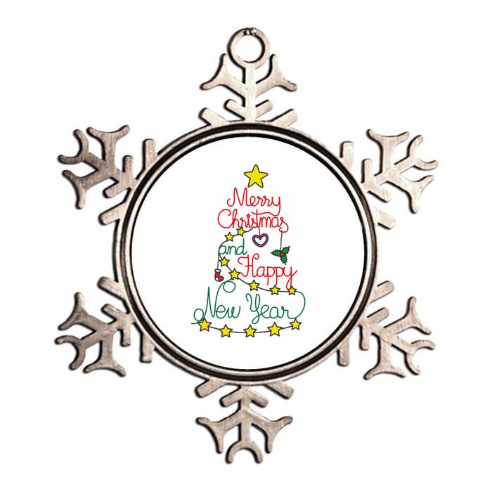 Merry Christmas And Happy New Year Metallic Star Ornament