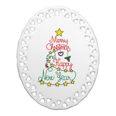 Merry Christmas And Happy New Year Ceramic Oval Ornament