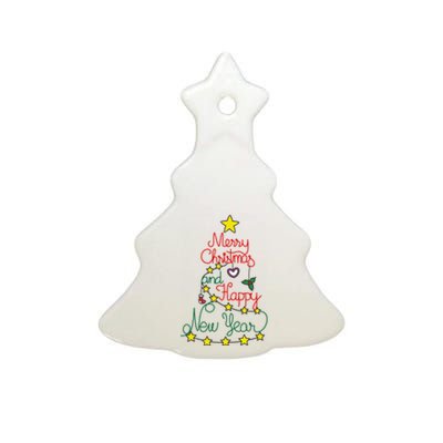 Merry Christmas And Happy New Year Ceramic Tree Ornament