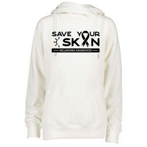 Melanoma Cancer Awareness Save Your Skin Womens Funnel Neck Pullover Hood