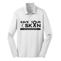 Melanoma Cancer Awareness Save Your Skin Silk Touch Performance Long Sleeve Polo