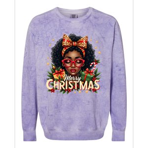 Merry Christmas African American Black Afro Messy Bun Gift Colorblast Crewneck Sweatshirt