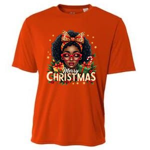 Merry Christmas African American Black Afro Messy Bun Gift Cooling Performance Crew T-Shirt