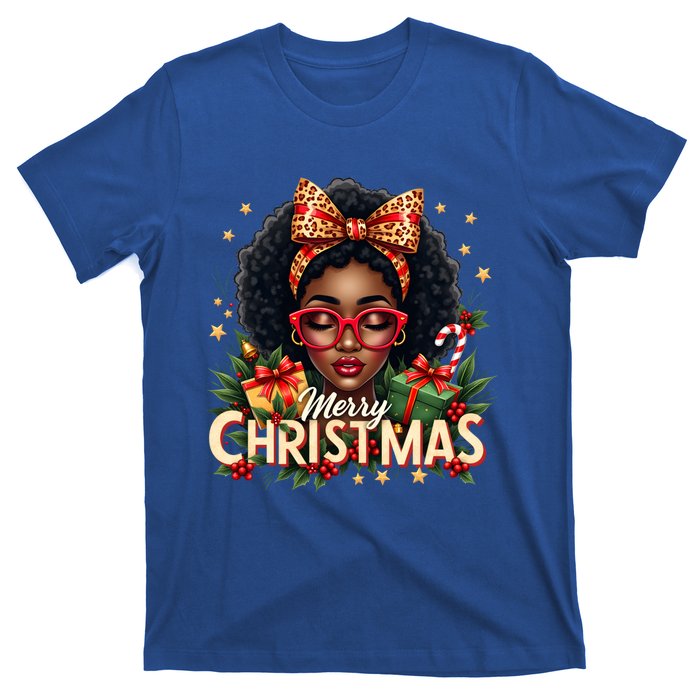 Merry Christmas African American Black Afro Messy Bun Gift T-Shirt