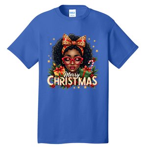 Merry Christmas African American Black Afro Messy Bun Gift Tall T-Shirt