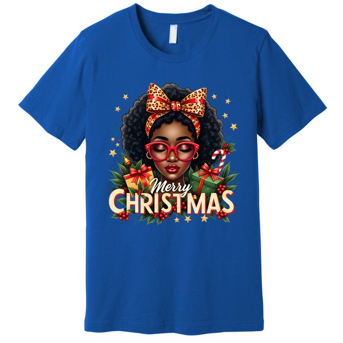 Merry Christmas African American Black Afro Messy Bun Gift Premium T-Shirt