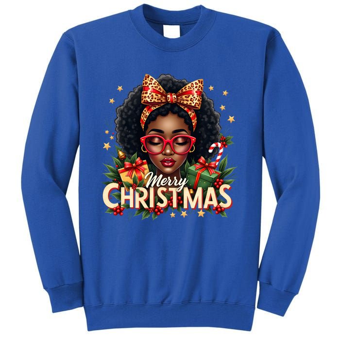 Merry Christmas African American Black Afro Messy Bun Gift Tall Sweatshirt