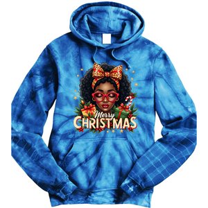 Merry Christmas African American Black Afro Messy Bun Gift Tie Dye Hoodie