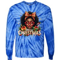 Merry Christmas African American Black Afro Messy Bun Gift Tie-Dye Long Sleeve Shirt