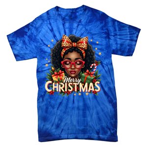 Merry Christmas African American Black Afro Messy Bun Gift Tie-Dye T-Shirt