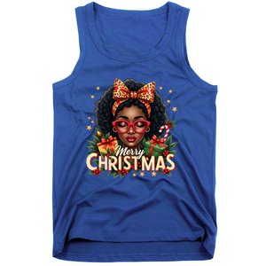 Merry Christmas African American Black Afro Messy Bun Gift Tank Top