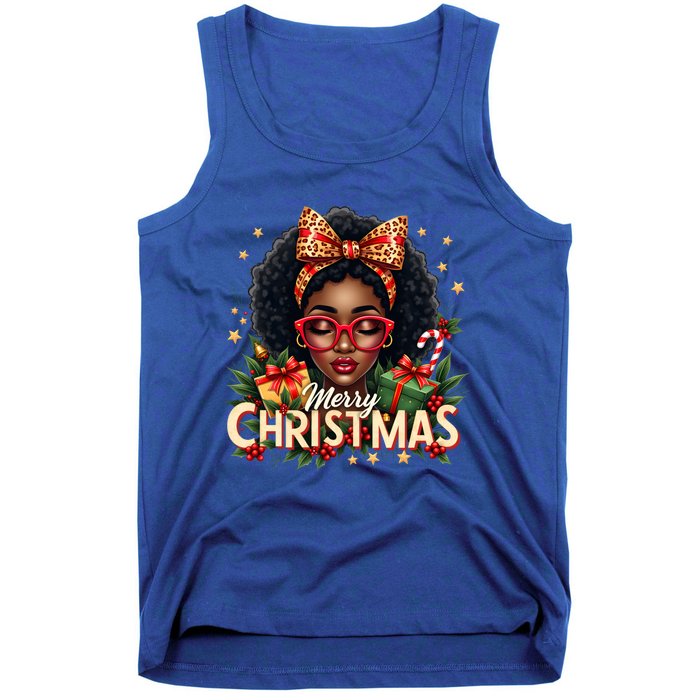 Merry Christmas African American Black Afro Messy Bun Gift Tank Top