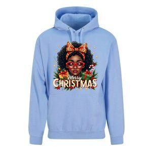 Merry Christmas African American Black Afro Messy Bun Gift Unisex Surf Hoodie