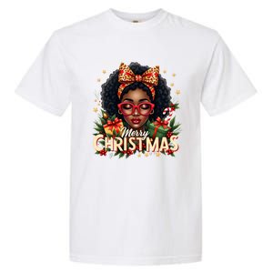 Merry Christmas African American Black Afro Messy Bun Gift Garment-Dyed Heavyweight T-Shirt