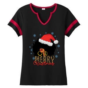 Merry Christmas Afro Black Leopard Christmas Pajamas Cute Gift Ladies Halftime Notch Neck Tee