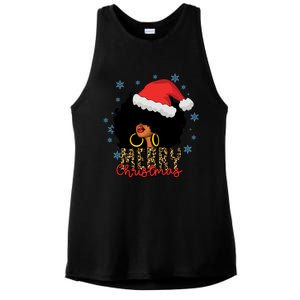 Merry Christmas Afro Black Leopard Christmas Pajamas Cute Gift Ladies PosiCharge Tri-Blend Wicking Tank