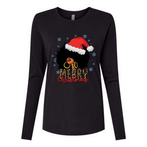 Merry Christmas Afro Black Leopard Christmas Pajamas Cute Gift Womens Cotton Relaxed Long Sleeve T-Shirt