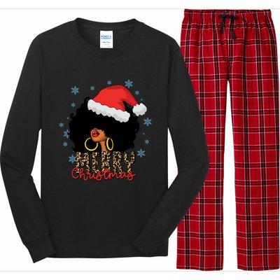 Merry Christmas Afro Black Leopard Christmas Pajamas Cute Gift Long Sleeve Pajama Set