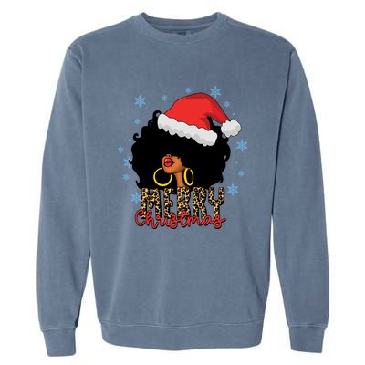 Merry Christmas Afro Black Leopard Christmas Pajamas Cute Gift Garment-Dyed Sweatshirt