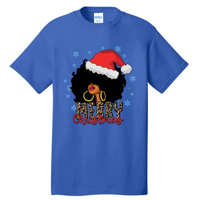 Merry Christmas Afro Black Leopard Christmas Pajamas Cute Gift Tall T-Shirt