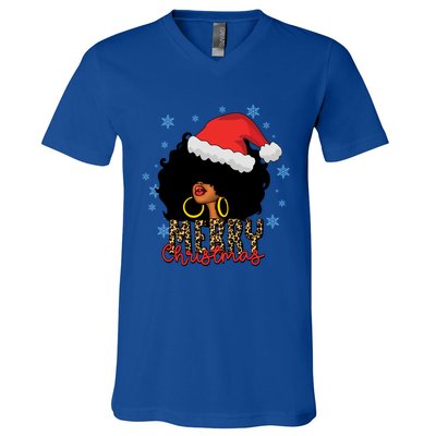 Merry Christmas Afro Black Leopard Christmas Pajamas Cute Gift V-Neck T-Shirt