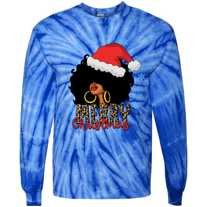 Merry Christmas Afro Black Leopard Christmas Pajamas Cute Gift Tie-Dye Long Sleeve Shirt