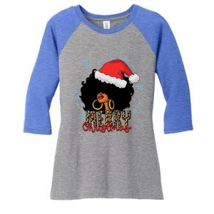 Merry Christmas Afro Black Leopard Christmas Pajamas Cute Gift Women's Tri-Blend 3/4-Sleeve Raglan Shirt