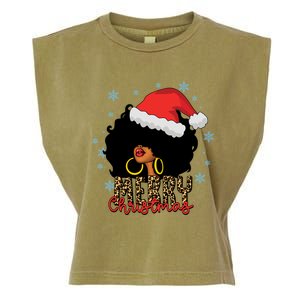 Merry Christmas Afro Black Leopard Christmas Pajamas Cute Gift Garment-Dyed Women's Muscle Tee