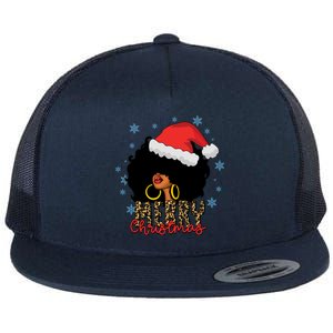 Merry Christmas Afro Black Leopard Christmas Pajamas Cute Gift Flat Bill Trucker Hat