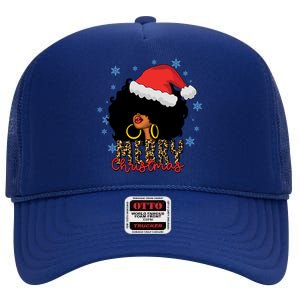 Merry Christmas Afro Black Leopard Christmas Pajamas Cute Gift High Crown Mesh Back Trucker Hat