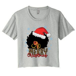 Merry Christmas Afro Black Leopard Christmas Pajamas Cute Gift Women's Crop Top Tee