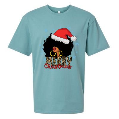 Merry Christmas Afro Black Leopard Christmas Pajamas Cute Gift Sueded Cloud Jersey T-Shirt