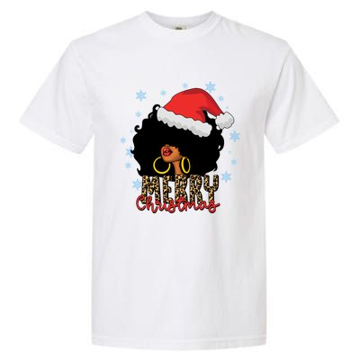 Merry Christmas Afro Black Leopard Christmas Pajamas Cute Gift Garment-Dyed Heavyweight T-Shirt