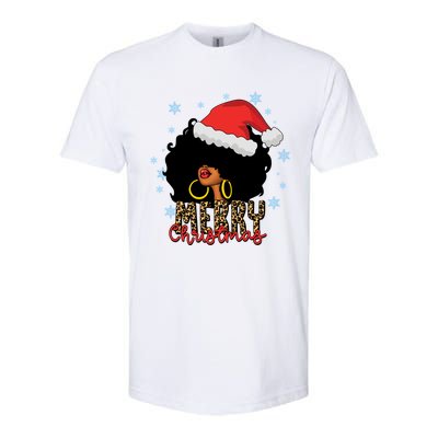 Merry Christmas Afro Black Leopard Christmas Pajamas Cute Gift Softstyle CVC T-Shirt