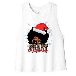 Merry Christmas Afro Black Leopard Christmas Pajamas Cute Gift Women's Racerback Cropped Tank