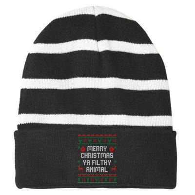 Merry Christmas Animal Filthy Ya Xmas Family Pajama Striped Beanie with Solid Band