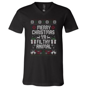 Merry Christmas Animal Filthy Ya Xmas Pajama Ugly Sweater V-Neck T-Shirt