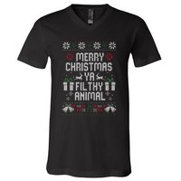 Merry Christmas Animal Filthy Ya Xmas Pajama Ugly Sweater V-Neck T-Shirt