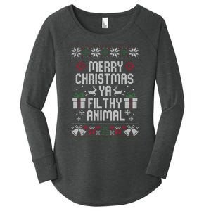 Merry Christmas Animal Filthy Ya Xmas Pajama Ugly Sweater Women's Perfect Tri Tunic Long Sleeve Shirt